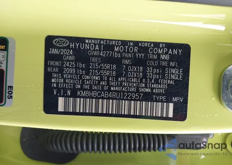 2024 Hyundai Kona Sel from USA, damaged, VIN KM8HBCAB4RU122957